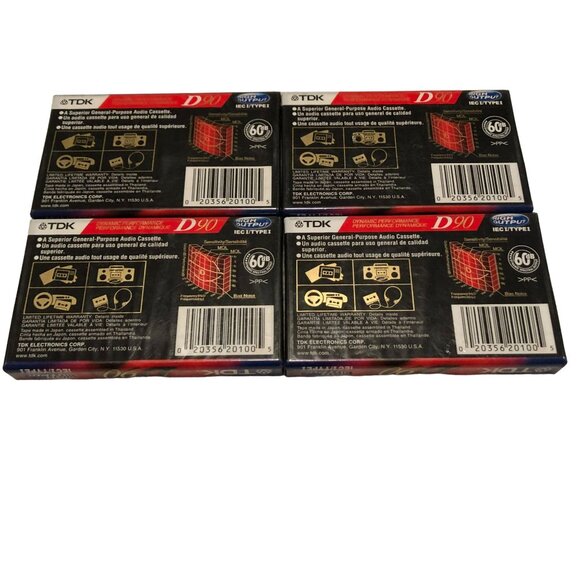 NEW TDK D90 BLANK CASSETTE TAPES LOT OF 4 HIGH OUTPUT SEALED IN PACKAGES - Picture 2 of 2